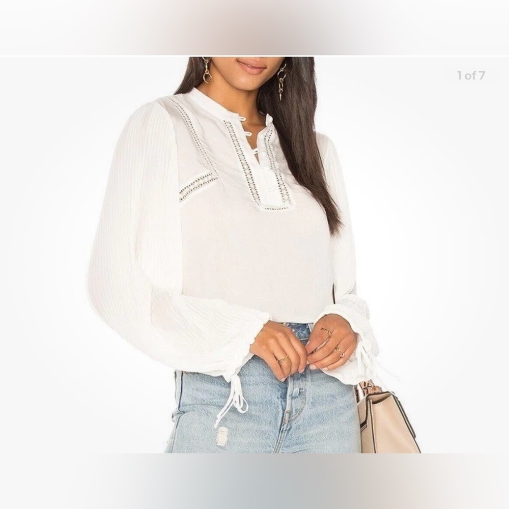 Anine Bing Plisse Flowy Blouse Long Sleeves Size SP